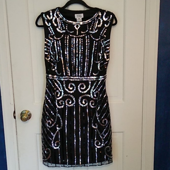 Unique Vintage Dresses & Skirts - Unique Vintage Black & Silver Beaded Dress Size M